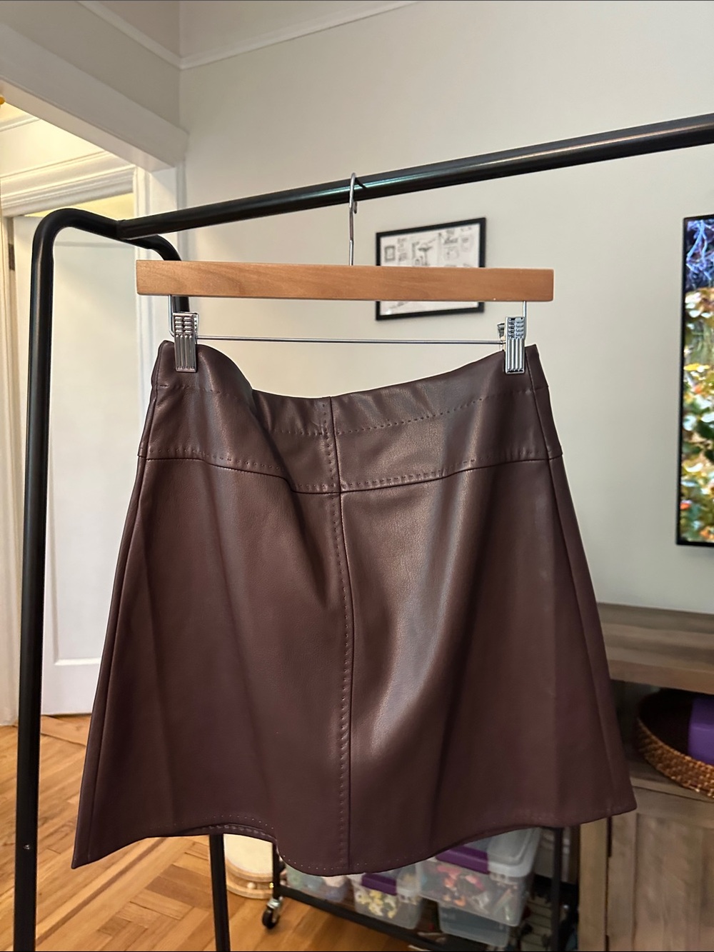 Max Studio Brown Faux Leather A-Line Skirt